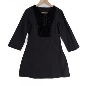Zara Trafaluc Dress Tunic Women Small Black Velvet Trim Boho Mini Goth Witchy
